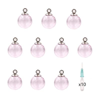 10pcs Mini Empty Glass Globe Glass Vial Pendant Essential Oil Perfume Aromatherapy Diffusers Pendant (Pink, 16mm)