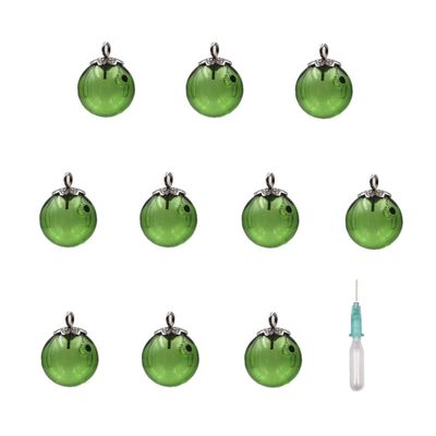 10pcs Mini Empty Glass Globe Glass Vial Pendant Essential Oil Perfume Aromatherapy Diffusers Pendant (Green, 12mm)