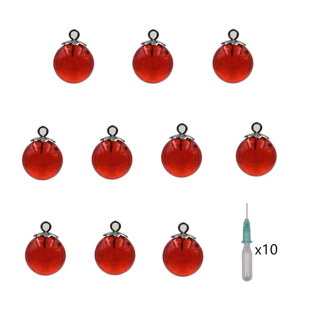 10pcs Mini Empty Glass Globe Glass Vial Pendant Essential Oil Perfume Aromatherapy Diffusers Pendant (Red, 12mm)