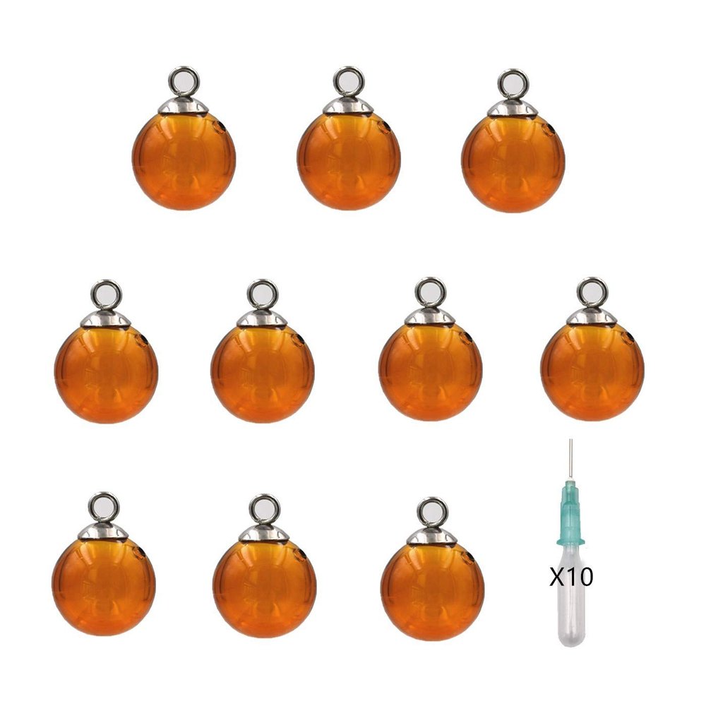 10pcs Mini Empty Glass Globe Glass Vial Pendant Essential Oil Perfume Aromatherapy Diffusers Pendant (Amber, 16mm)