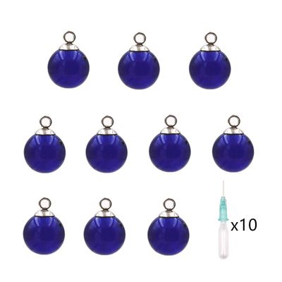 10pcs Mini Empty Glass Globe Glass Vial Pendant Essential Oil Perfume Aromatherapy Diffusers Pendant (Dark Blue, 16mm)
