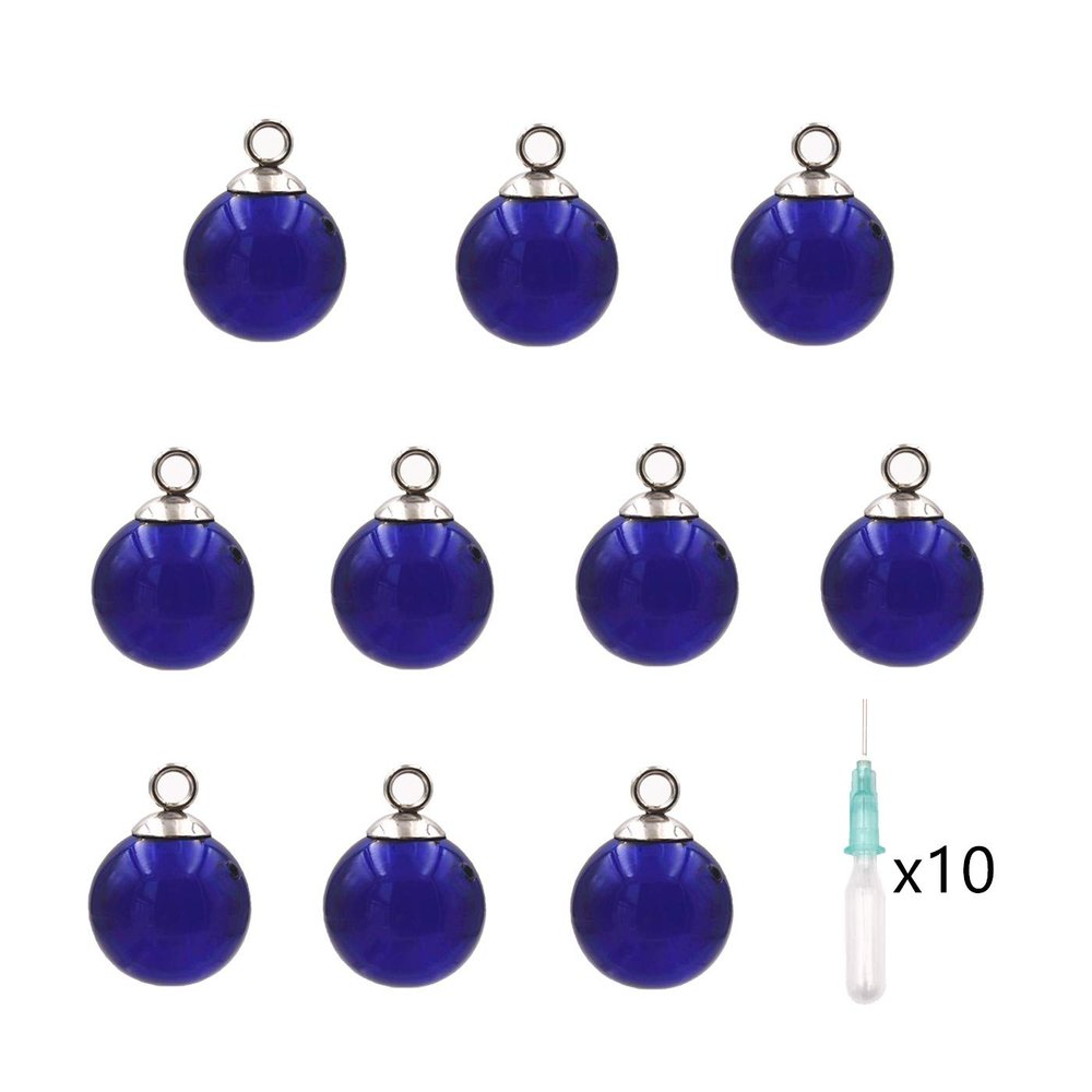 10pcs Mini Empty Glass Globe Glass Vial Pendant Essential Oil Perfume Aromatherapy Diffusers Pendant (Dark Blue, 16mm)
