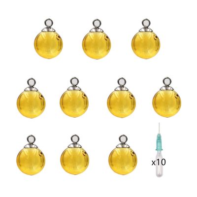 10pcs Mini Empty Glass Globe Glass Vial Pendant Essential Oil Perfume Aromatherapy Diffusers Pendant (Yellow, 16mm)