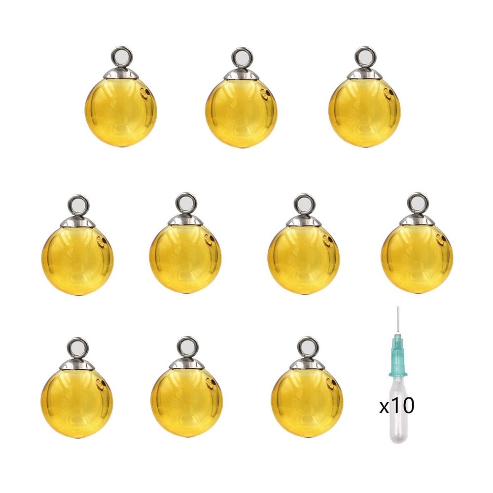 10pcs Mini Empty Glass Globe Glass Vial Pendant Essential Oil Perfume Aromatherapy Diffusers Pendant (Yellow, 16mm)