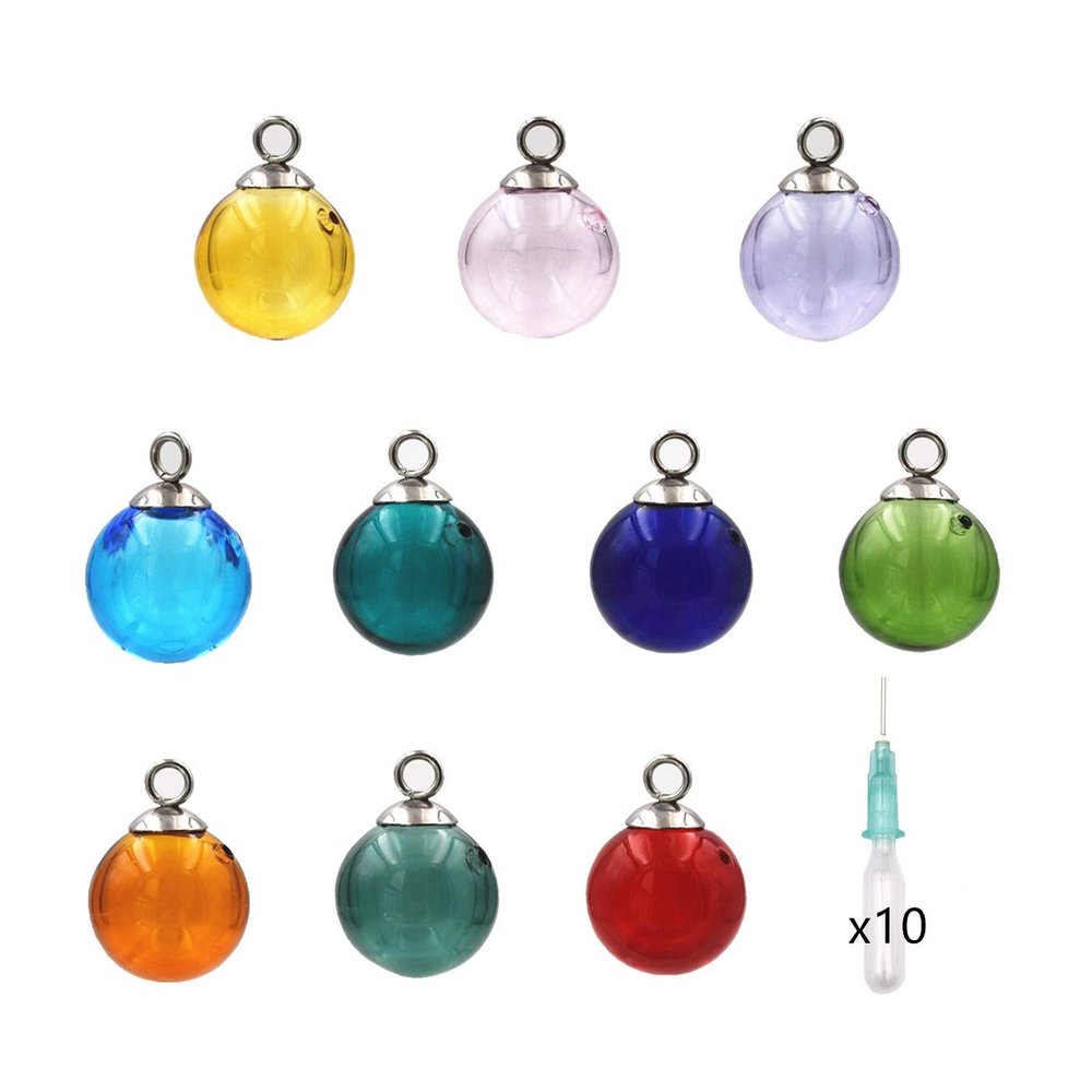 10pcs Mini Empty Glass Globe Glass Vial Pendant Essential Oil Perfume Aromatherapy Diffusers Pendant (Multicolor, 16mm)