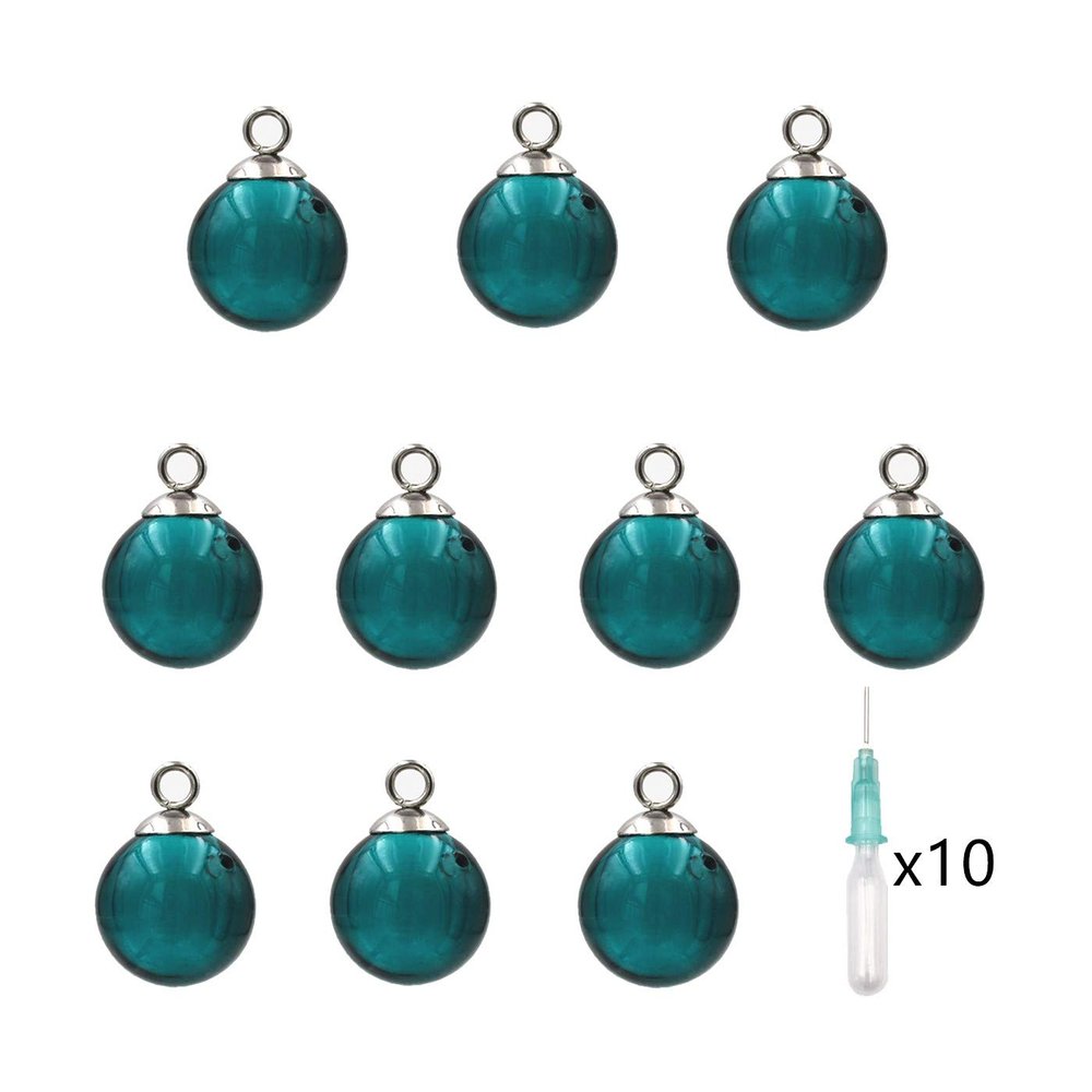 10pcs Mini Empty Glass Globe Glass Vial Pendant Essential Oil Perfume Aromatherapy Diffusers Pendant (Peacock Blue, 16mm)