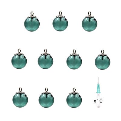 10pcs Mini Empty Glass Globe Glass Vial Pendant Essential Oil Perfume Aromatherapy Diffusers Pendant (Blackish Green, 12mm)