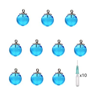 10pcs Mini Empty Glass Globe Glass Vial Pendant Essential Oil Perfume Aromatherapy Diffusers Pendant (Sky Blue, 12mm)