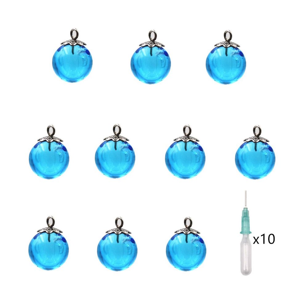 10pcs Mini Empty Glass Globe Glass Vial Pendant Essential Oil Perfume Aromatherapy Diffusers Pendant (Sky Blue, 12mm)