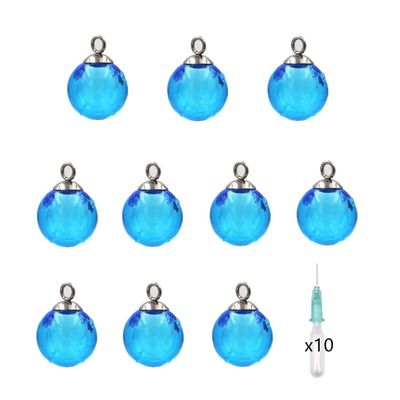 10pcs Mini Empty Glass Globe Glass Vial Pendant Essential Oil Perfume Aromatherapy Diffusers Pendant (Sky Blue, 16mm)
