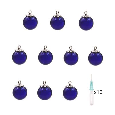 10pcs Mini Empty Glass Globe Glass Vial Pendant Essential Oil Perfume Aromatherapy Diffusers Pendant (Dark Blue, 12mm)