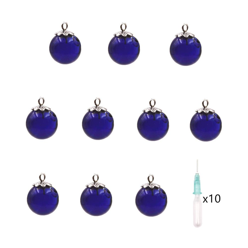 10pcs Mini Empty Glass Globe Glass Vial Pendant Essential Oil Perfume Aromatherapy Diffusers Pendant (Dark Blue, 12mm)