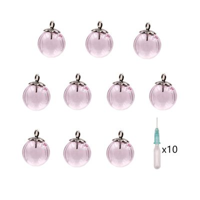 10pcs Mini Empty Glass Globe Glass Vial Pendant Essential Oil Perfume Aromatherapy Diffusers Pendant (Pink, 12mm)