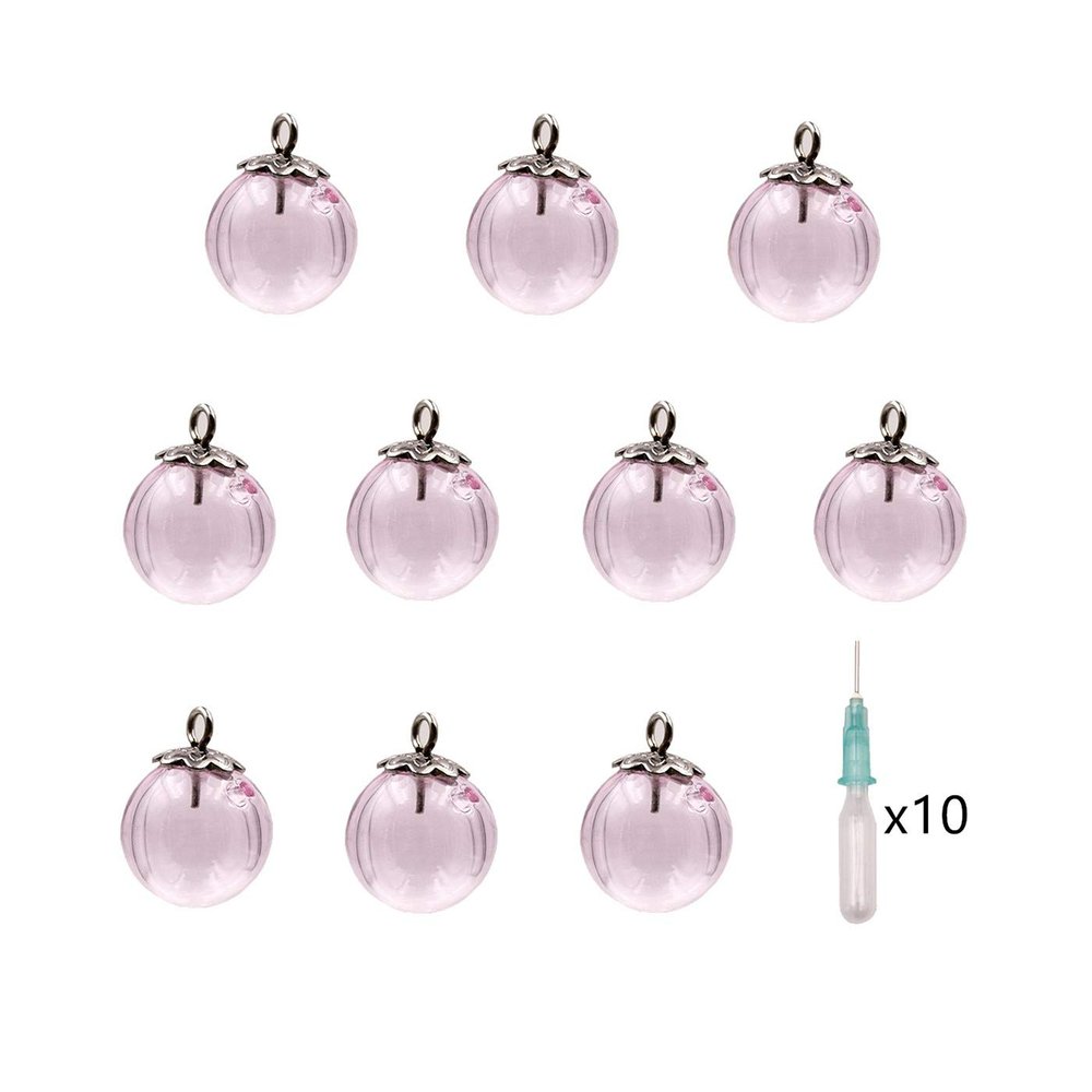 10pcs Mini Empty Glass Globe Glass Vial Pendant Essential Oil Perfume Aromatherapy Diffusers Pendant (Pink, 12mm)