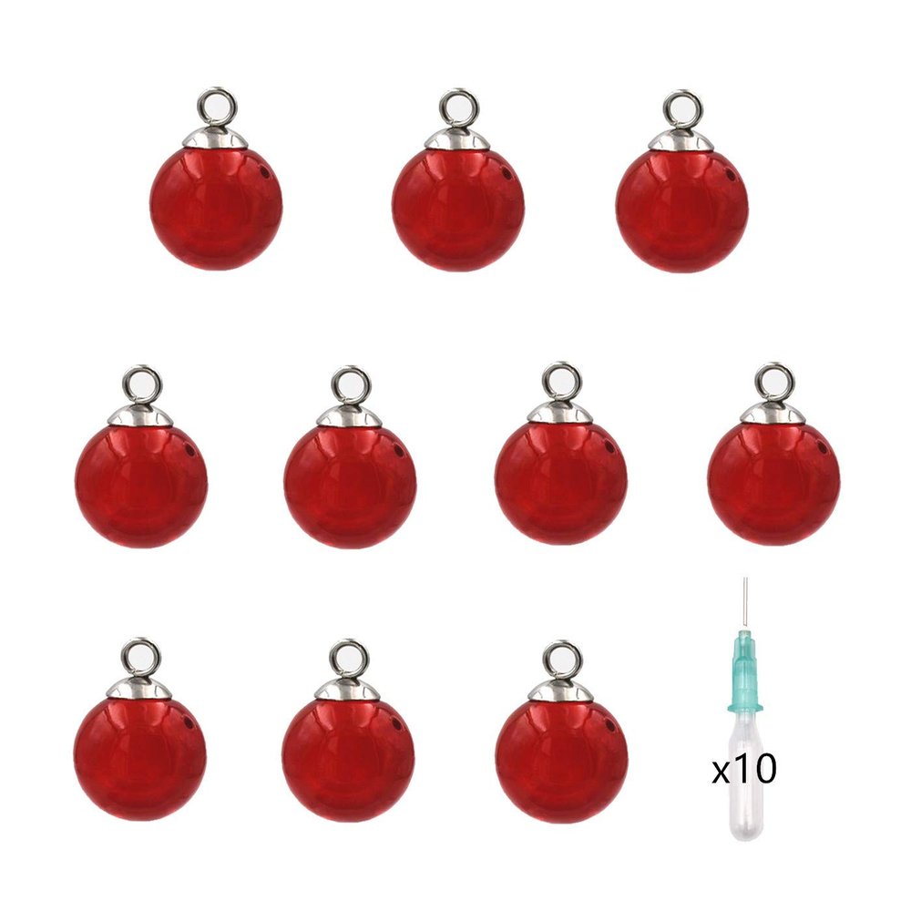 10pcs Mini Empty Glass Globe Glass Vial Pendant Essential Oil Perfume Aromatherapy Diffusers Pendant (Red, 16mm)