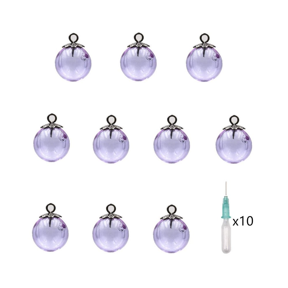 10pcs Mini Empty Glass Globe Glass Vial Pendant Essential Oil Perfume Aromatherapy Diffusers Pendant (Purple, 12mm)
