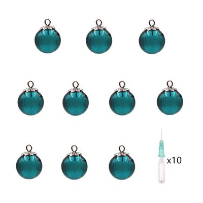 10pcs Mini Empty Glass Globe Glass Vial Pendant Essential Oil Perfume Aromatherapy Diffusers Pendant (Peacock Blue, 12mm)