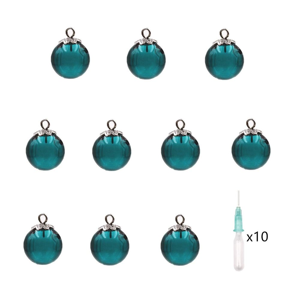 10pcs Mini Empty Glass Globe Glass Vial Pendant Essential Oil Perfume Aromatherapy Diffusers Pendant (Peacock Blue, 12mm)