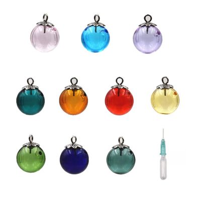 10pcs Mini Empty Glass Globe Glass Vial Pendant Essential Oil Perfume Aromatherapy Diffusers Pendant (Multicolor, 12mm)