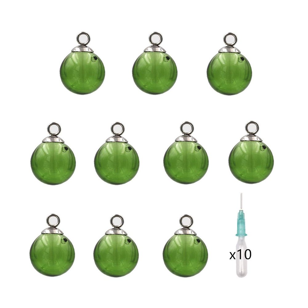 10pcs Mini Empty Glass Globe Glass Vial Pendant Essential Oil Perfume Aromatherapy Diffusers Pendant (Green, 16mm)