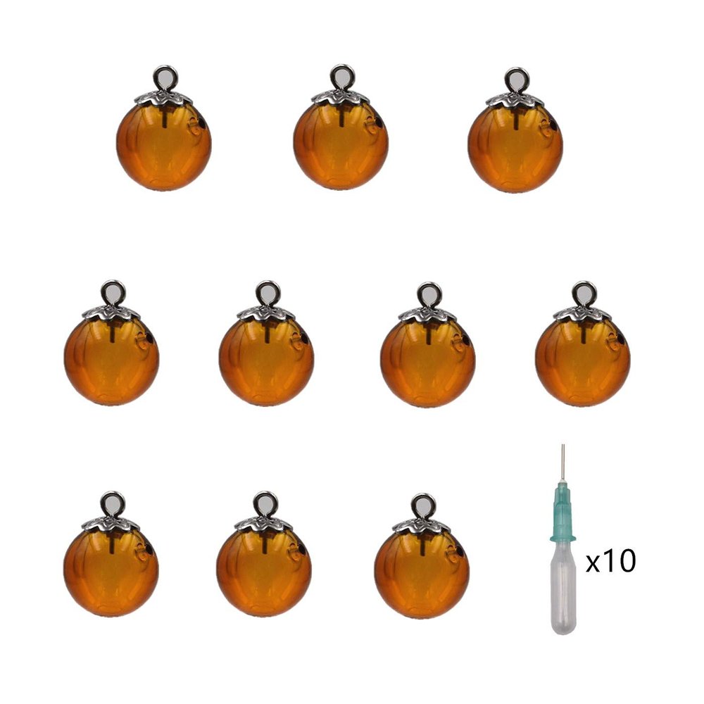 10pcs Mini Empty Glass Globe Glass Vial Pendant Essential Oil Perfume Aromatherapy Diffusers Pendant (Amber, 12mm)