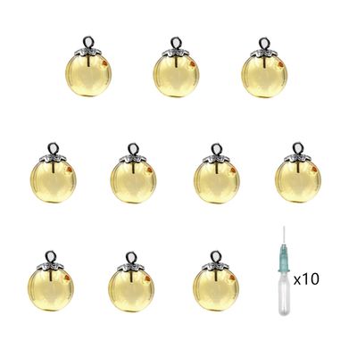 10pcs Mini Empty Glass Globe Glass Vial Pendant Essential Oil Perfume Aromatherapy Diffusers Pendant (Yellow, 12mm)