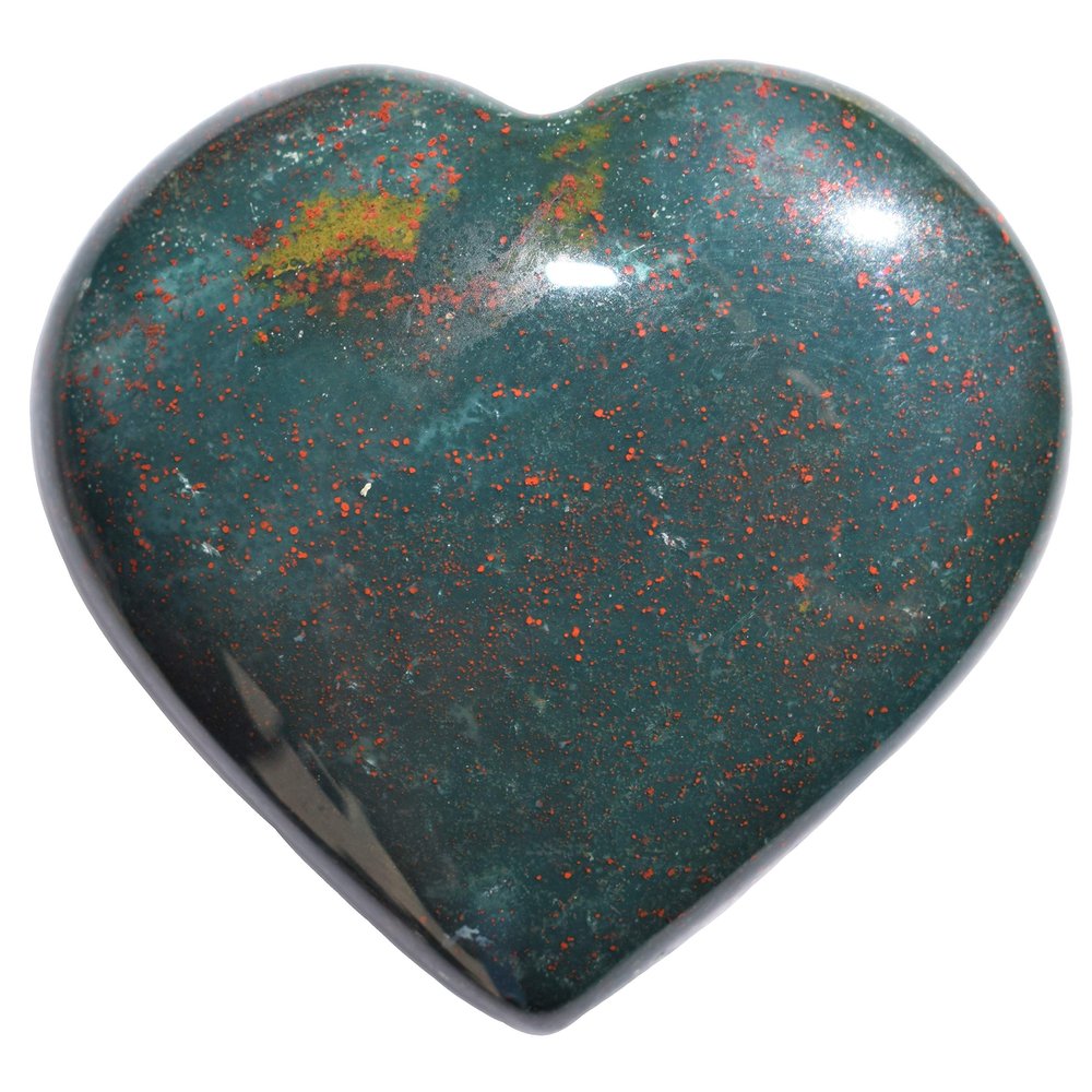 [1] One CHARGED 2" Himalayan Real Bloodstone (Heliotrope) Crystal Hand-Carved Pocket Heart Palm Worry Stone+ Selenite Charging Heart [Included]