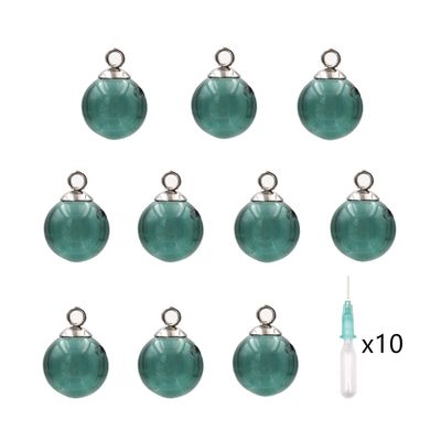10pcs Mini Empty Glass Globe Glass Vial Pendant Essential Oil Perfume Aromatherapy Diffusers Pendant (Blackish Green, 16mm)