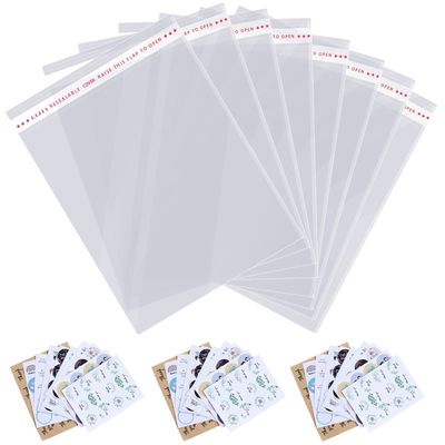 200 pcs 13" x 19" Large Clear Resealable Cellophane Bags for Packaging Products Self-sealing Gift Bags Self-adhesive Plastic Bags for Gifts Clothes Small Business Goodie, Thank you Stickers