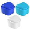 KISEER 3 Pack Colors Denture Bath Case Cup Box Holder Storage Soak Container with Strainer Basket for Travel Cleaning (White, Blue, Light Blue) view 1