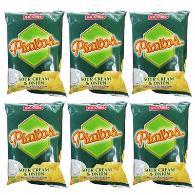 Jackn Jill Piattos Sour Cream & Onion Flavored Potato Chips (6 Pack, Total of 18oz)
