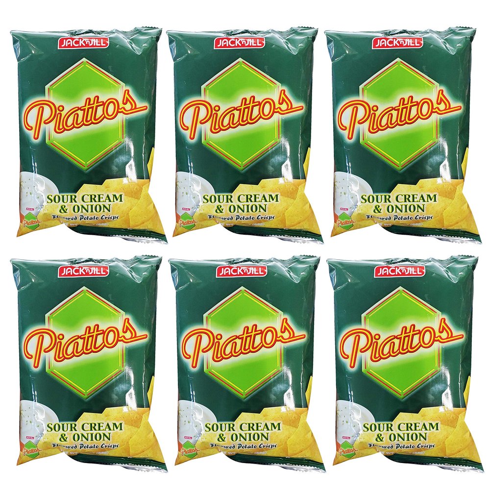 Jackn Jill Piattos Sour Cream & Onion Flavored Potato Chips (6 Pack, Total of 18oz)