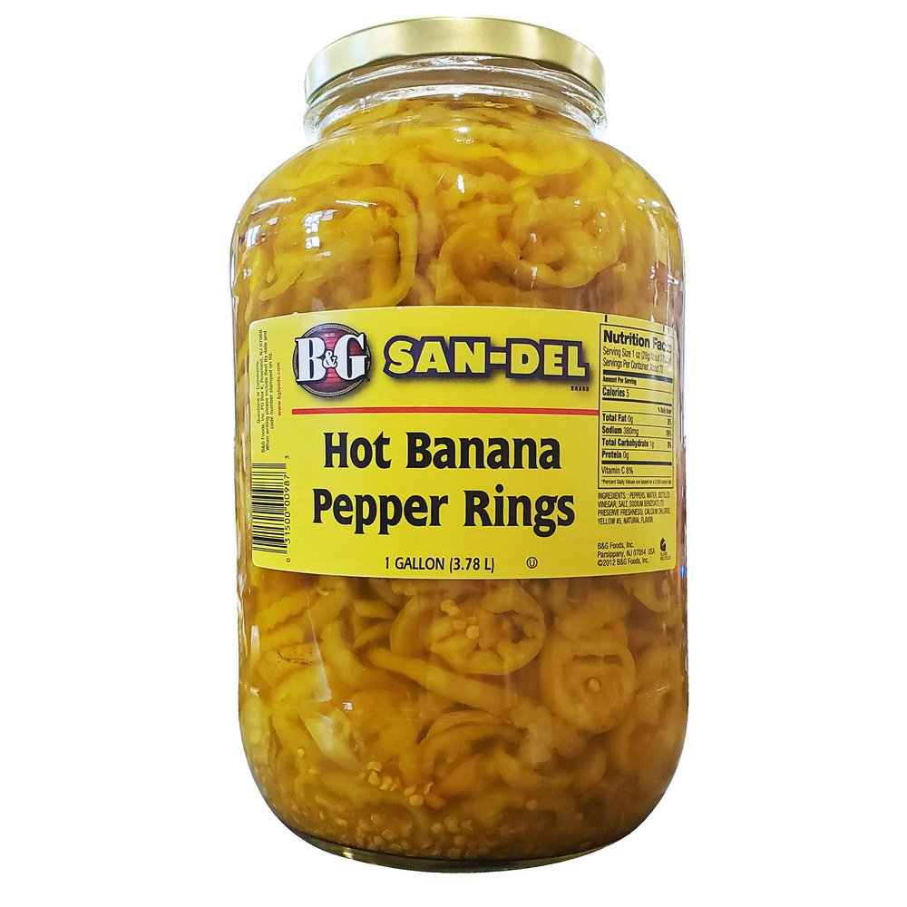 B&G San-Del Hot Banana Pepper Rings 1 Gallon