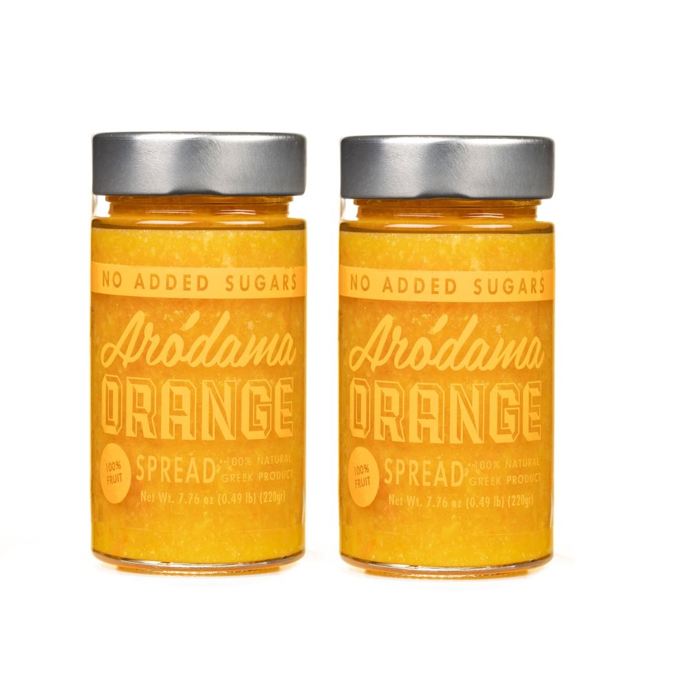 ARODAMA PREMIUM GREEK MARMALADE (JAM, SPREAD) NO SUGAR ADDED, 7.8 OZ/ 220 GRS CRETAN PRODUCT 100% NATURAL NO PRESERVATIVES OR ADDITIVES (ORANGE NO SUGAR ADDED, 2 JAR PACK)