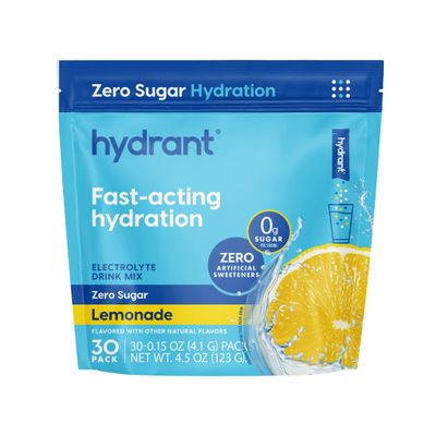 Hydrant Hydrate No Added Sugar, Individual Hydration Electrolyte Powder Stick Packets with Zero Sugar and Electrolytes for Rapid Hydration (Lemonade, 30 Count)