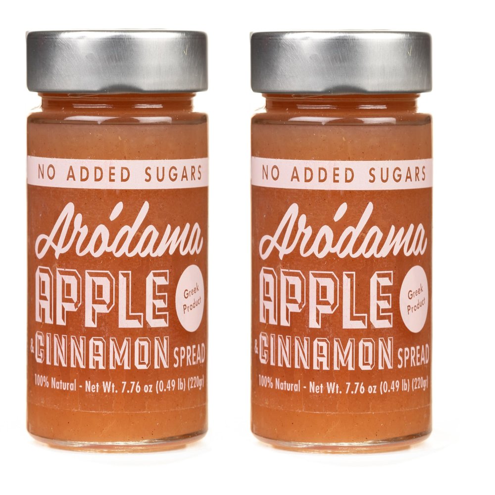 ARODAMA PREMIUM GREEK MARMALADE (JAM, SPREAD) NO SUGAR ADDED, 7.8 OZ/ 220 GRS CRETAN PRODUCT 100% NATURAL NO PRESERVATIVES OR ADDITIVES (APPLE WITH CINNAMON NO SUGAR ADDED, 2 JAR PACK)