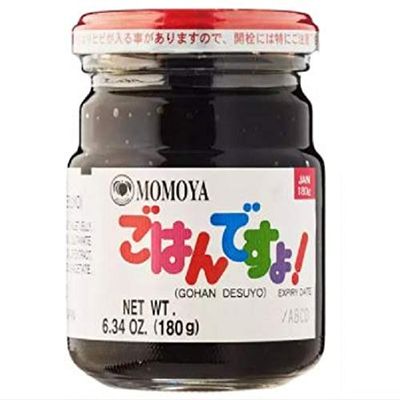Momoya Gohan Desuyo Condiment 180g -A jar of seasoned seaweed paste and soy sauce to be eaten with hot Japanese rice.