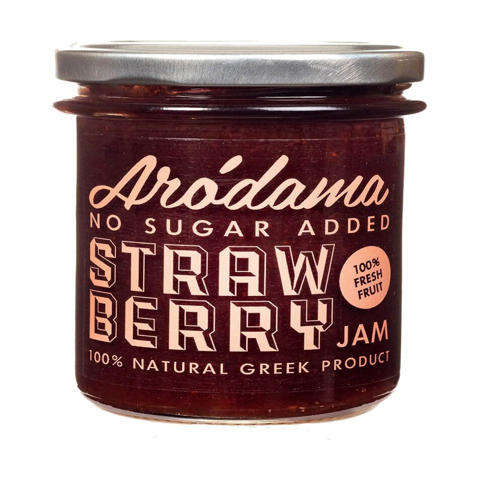 ARODAMA PREMIUM GREEK MARMALADE (JAM, SPREAD) NO SUGAR ADDED, 7.8 OZ/ 220 GRS CRETAN PRODUCT 100% NATURAL NO PRESERVATIVES OR ADDITIVES (STRAWBERRY NO SUGAR ADDED, 2 JAR PACK)