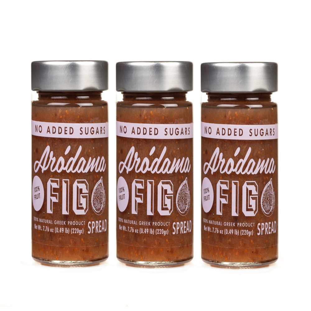 ARODAMA PREMIUM GREEK MARMALADE (JAM, SPREAD) NO SUGAR ADDED, 7.8 OZ/ 220 GRS CRETAN PRODUCT 100% NATURAL NO PRESERVATIVES OR ADDITIVES (FIG NO SUGAR ADDED, 3 JAR PACK)