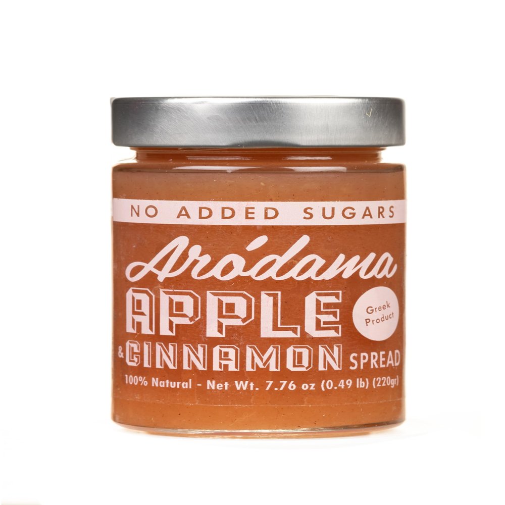 ARODAMA PREMIUM GREEK MARMALADE (JAM, SPREAD) NO SUGAR ADDED, 7.8 OZ/ 220 GRS CRETAN PRODUCT 100% NATURAL NO PRESERVATIVES OR ADDITIVES (APPLE WITH CINNAMON NO SUGAR ADDED, SINGLE JAR)