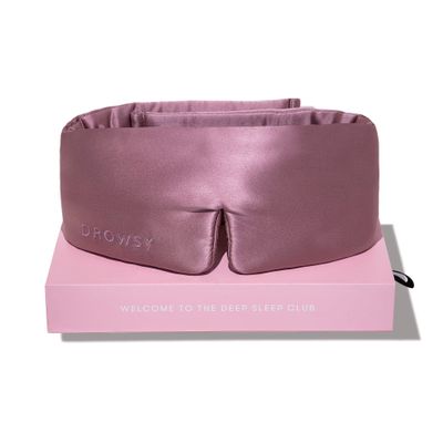 DROWSY Silk Sleep Mask - Face-Hugging, Padded Cocoon for Luxury Sleep in Total Darkness - 100% Pure Mulberry Silk (Damask Rose)
