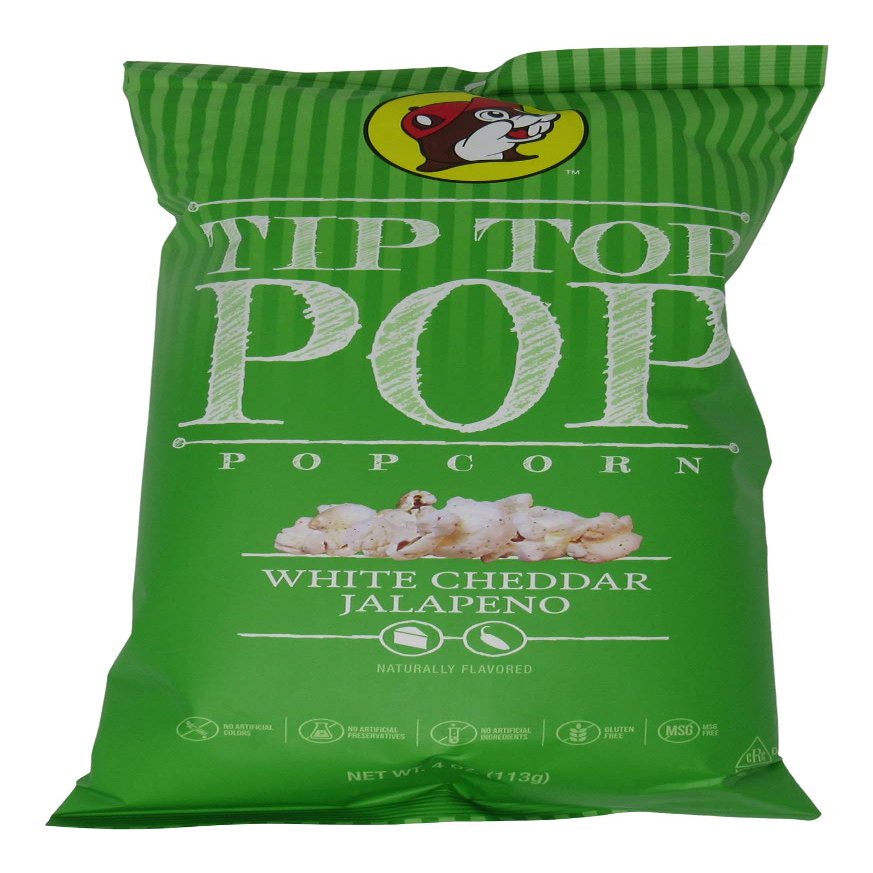 Buc-ee's Gourmet Tip Top Pop Popcorn - White Cheddar Jalapeno - Gluten Free, Kosher - One 4 Ounce Bag