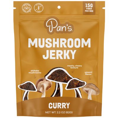 Pan's Mushroom Jerky, Vegan Snacks, Dried Mushrooms Shiitake, Plant based Jerky, Meatless Jerky, Gluten Free, High in Fiber, with Curry flavor (2.2 Ounce, Pack of 1)