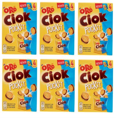 6X Saiwa Oro Ciok Pocket Mini Biscuits Filled with Low-Fat Cocoa Cream (4 Bags of 40g) 160g Cookies