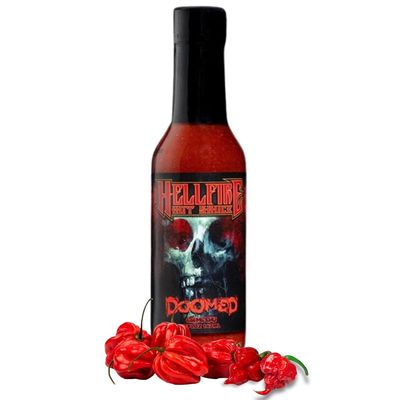 Hellfire Doomed Hot Sauce, Hottest Sauce in the World, Spiked with 6.66 Million SHU Natural Pepper Extract, Lab tested at 2.79 Million SHUs for an EXTREME HEAT Experience, 5 oz.