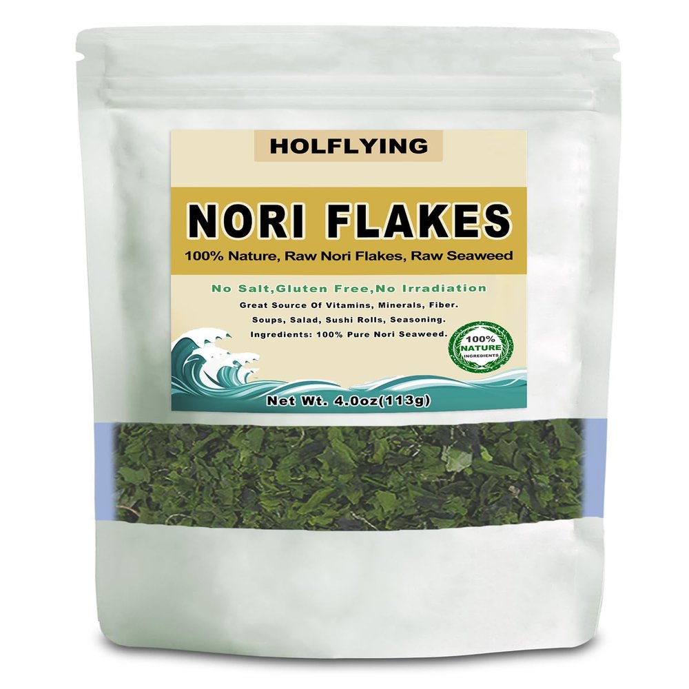 Premium Natural Dried Nori Flakes - 100% Pure Raw Seaweed, Unsalted, Rich in Iodine & Minerals, 4.0 oz (113g) for Soup, Salad & Sushi Topping