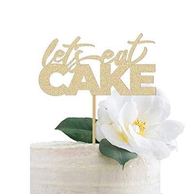 CT102 Let's Eat Cake Cake Topper | Birthday Decorations for Women for Her | Gold Glitter