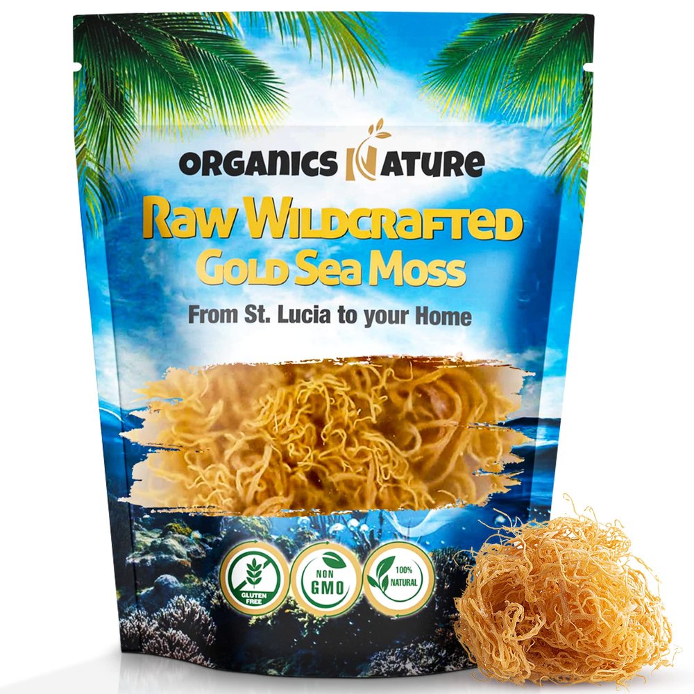 Organics Nature Raw Wildcrafted Sea Moss | Organic Wildcrafted & Non-GMO Certified | Dr Sebi Approved | Make 5 Jars of Sea Moss Gel | Immune Support, Energy &e Essential Minerals & Vitamins 4 oz