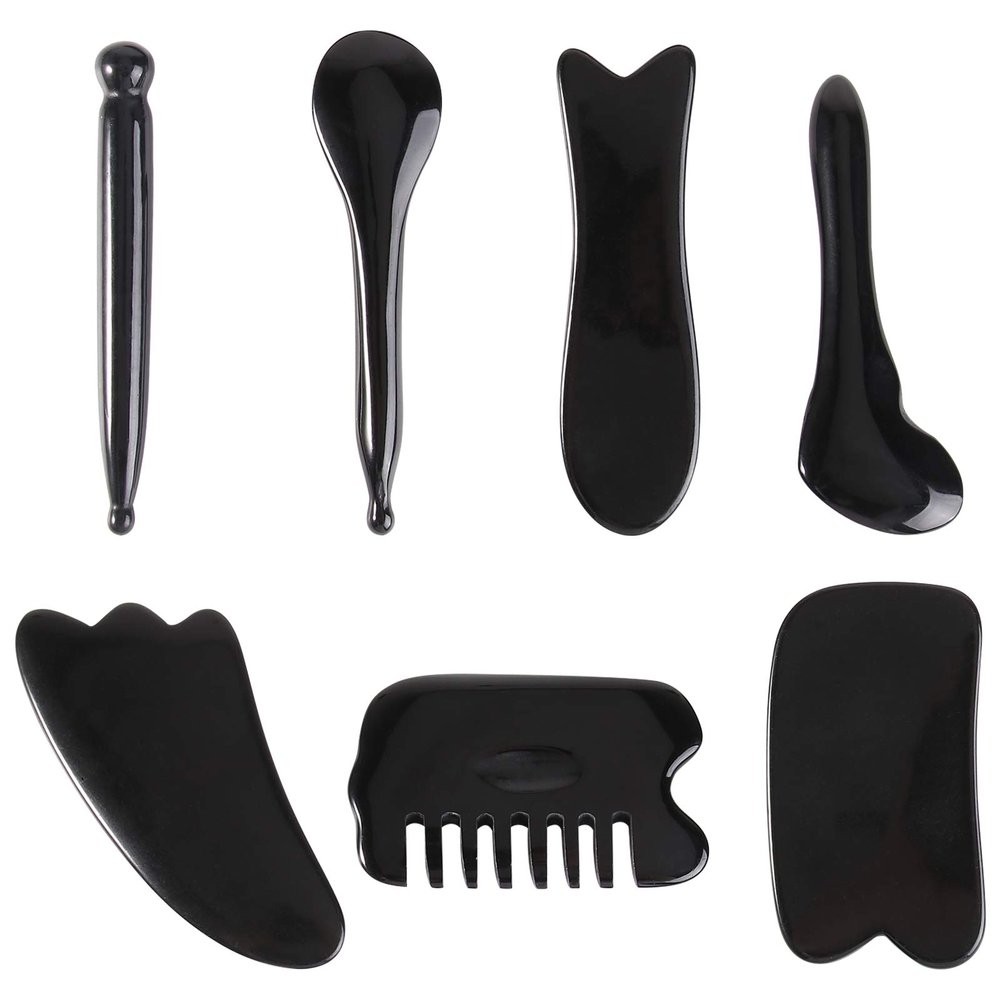 1 Set 7PCS Scraping Board Set Skin Care Tools for face Massage kit Facial Spatula Massage Scraper kit Back Natural Anti Aging Simple Massaging Tools Fitness Massagers Comb