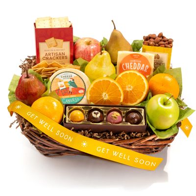 A Gift Inside Get Well Soon Orchard Delight Fruit and Gourmet Gift Basket"